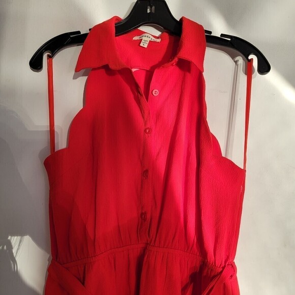Monteau Red Scalloped Hem Sleeveless Button Front Belted Mini Dress Size Large - Picture 4 of 10
